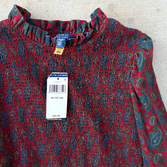 NWT Ralph Lauren Red and Blue Paisley Kids Dress - Picture 8 of 8